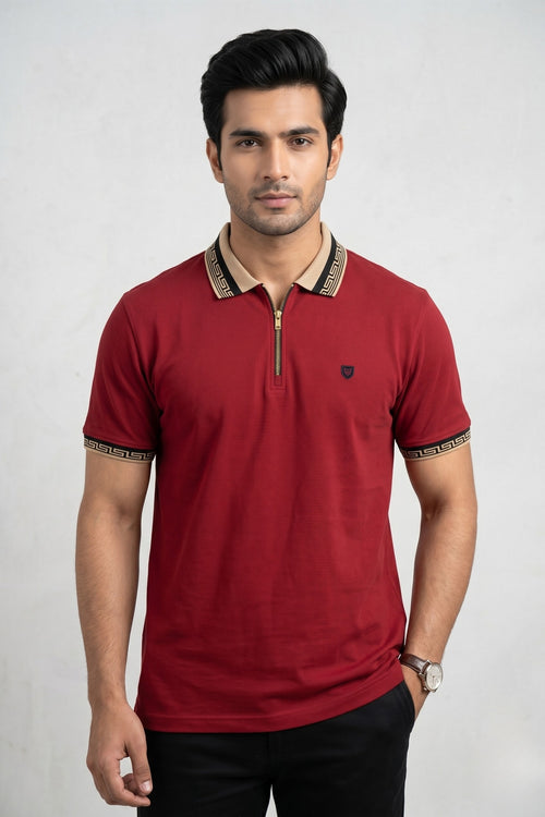 Mens Half Zip Polo T-Shirt
