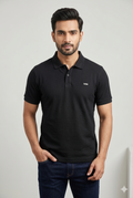 Men's Black Textured Polo T-Shirt