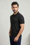Men's Black Textured Polo T-Shirt