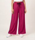 Women's Pink Wide Leg Palazzo Pants with Tie-Up Waist