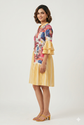 Women's Floral Patchwork Striped Shirt Dress with Bell Sleeves
