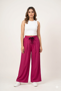 Women's Pink Wide Leg Palazzo Pants with Tie-Up Waist