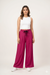 Women's Pink Wide Leg Palazzo Pants with Tie-Up Waist