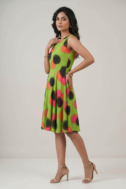 Lime Pop Abstract Print Fit & Flare Dress