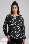 Women Polka Dot Smocked Neck Top