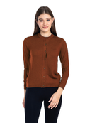 Women's Solid Rust Brown Round Neck Knitted Cardigan