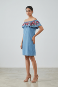 Denim Bloom Off-Shoulder Dress