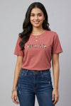 Women Floral Text Print Casual Tee