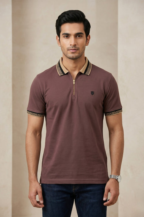 Mens Half Zip Polo T-Shirt