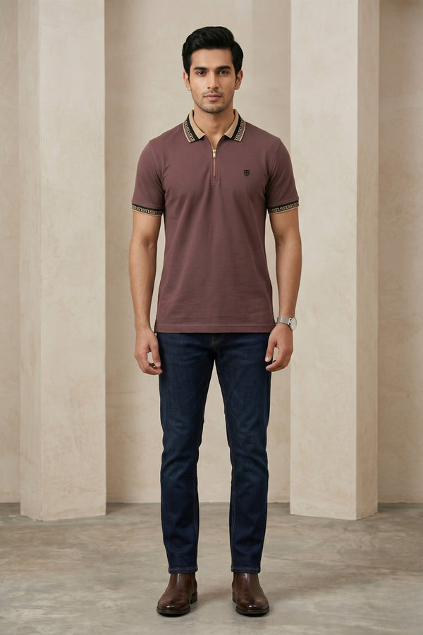 Mens Half Zip Polo T-Shirt