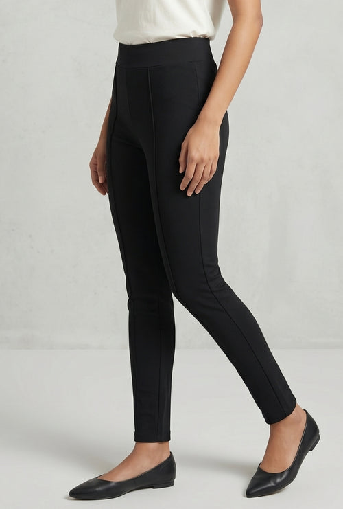 Women's Black Slim Fit Ponte Pants with High Waist