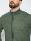 Axmann Men's Olive Green Textured Full-Zip Sweater