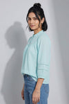 Mint Green Elegant Mandarin Collar Gathered Top