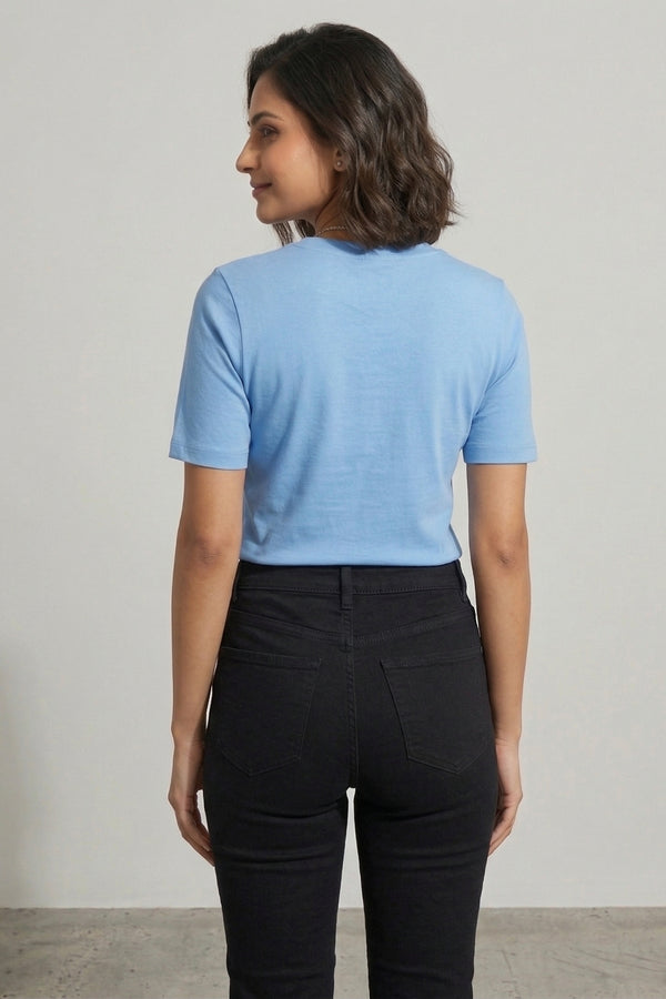 Sky Blue Casual Cotton T-Shirt