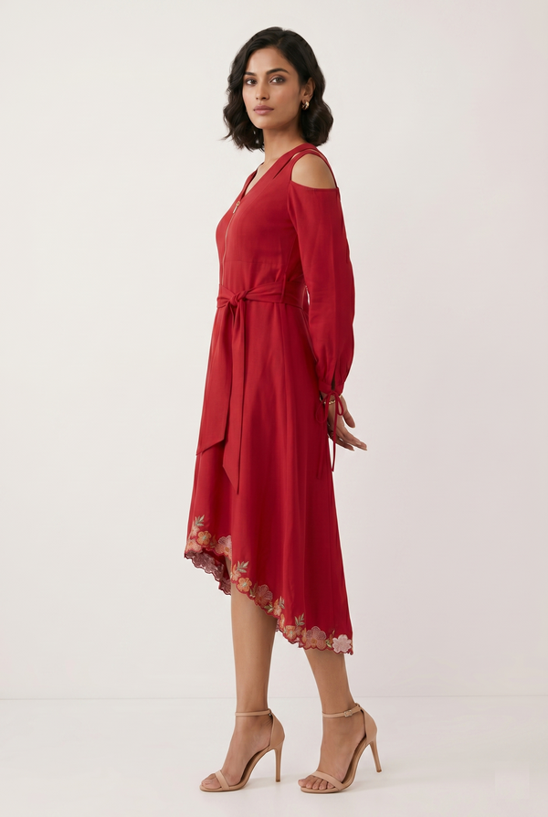 Crimson Blossom High-Low Dress