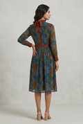 Vintage Bloom Bow-Tie Midi Dress