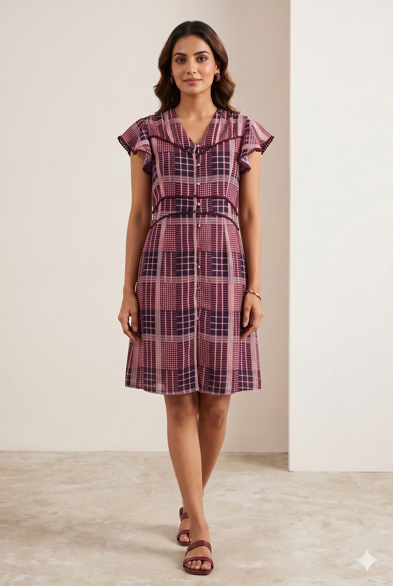 Women's Checked Layered Ruffle Dress