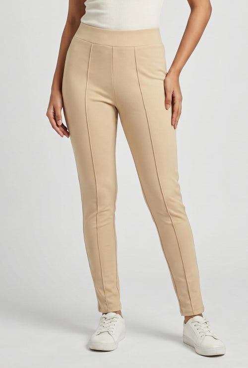 Women's Beige Slim Fit Pull-On Jegging
