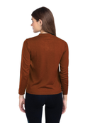 Women's Solid Rust Brown Round Neck Knitted Cardigan
