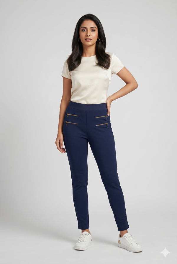 Women's Navy Blue Slim Fit Jeggings