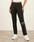 Women's Black Graphic Print Slim-Fit Track Pants