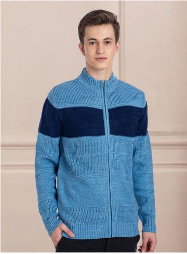 Colourblocked Turtle Neck Long Sleeves Woollen Cardigan Sweater