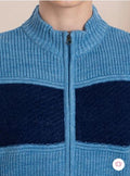 Colourblocked Turtle Neck Long Sleeves Woollen Cardigan Sweater