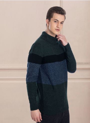 Colourblocked Woollen Ribbed Pullover Sweater