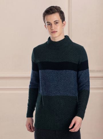Colourblocked Woollen Ribbed Pullover Sweater