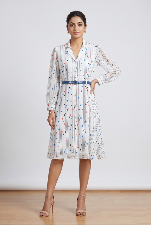 Polka Stripe Belted Shirt Dress