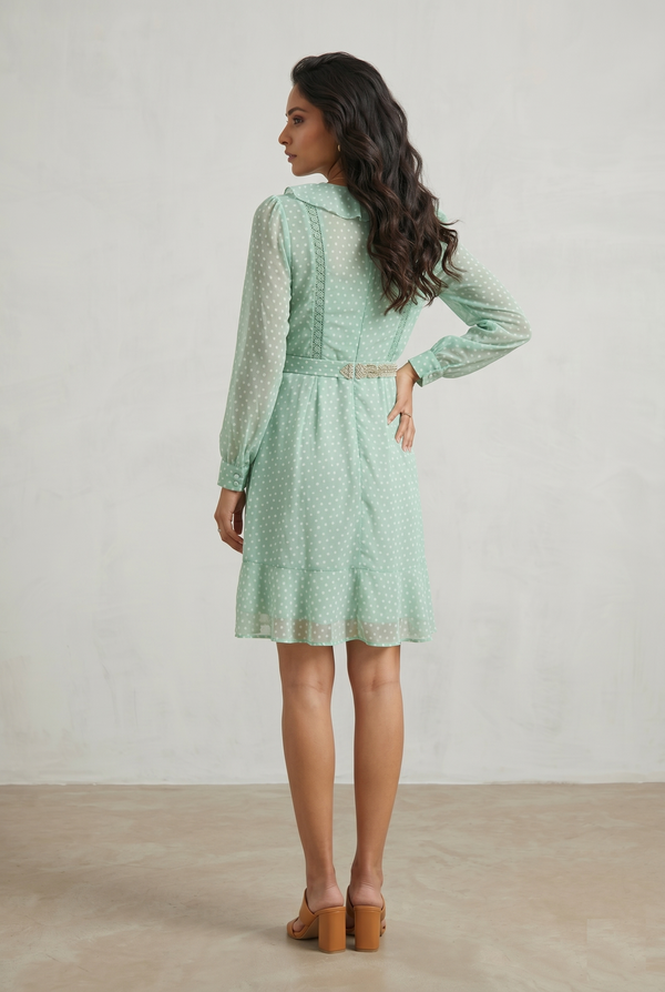 Mint Polka Ruffle Dress