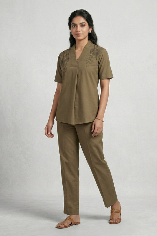 Olive Aura Embroidered Co-ord Set