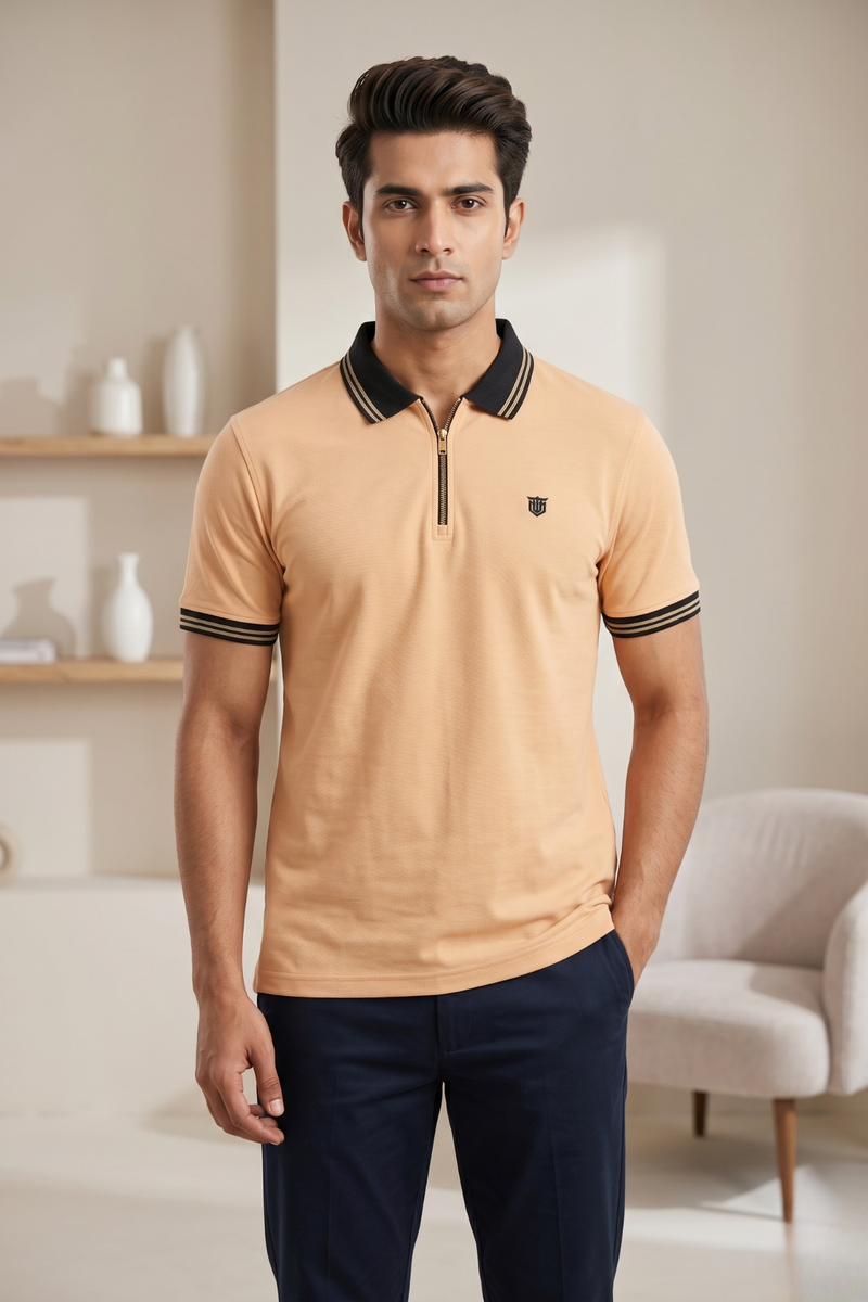 Mens Half Zip Polo T-Shirt