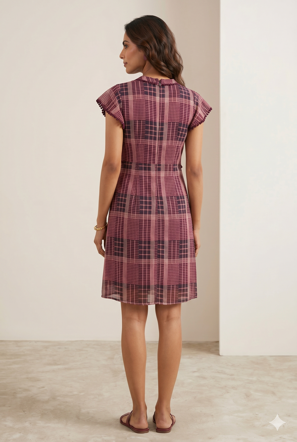 Women's Checked Layered Ruffle Dress