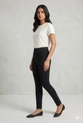 Women's Black Slim Fit Ponte Pants with High Waist