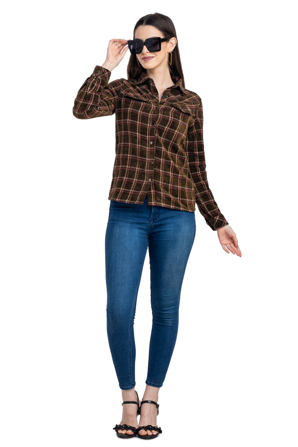 Moda Elementi Women's Plaid Button-Up Shirt - Earthy Tones