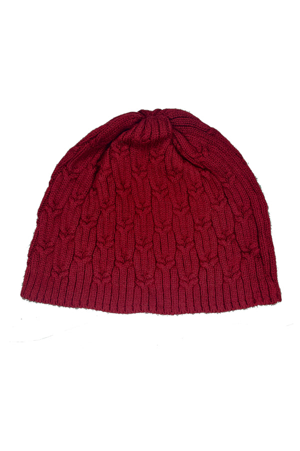 Moda Elementi Men & Women Cable Knit Beanie - Maroon