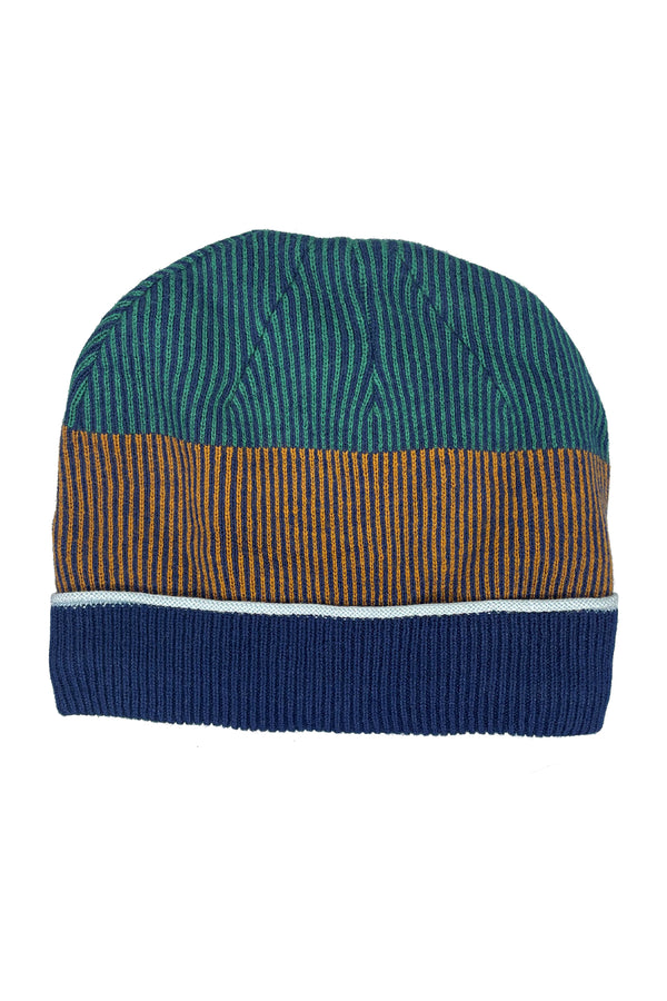 Moda Elementi Colorblock Striped Knit Beanie - Navy Cap