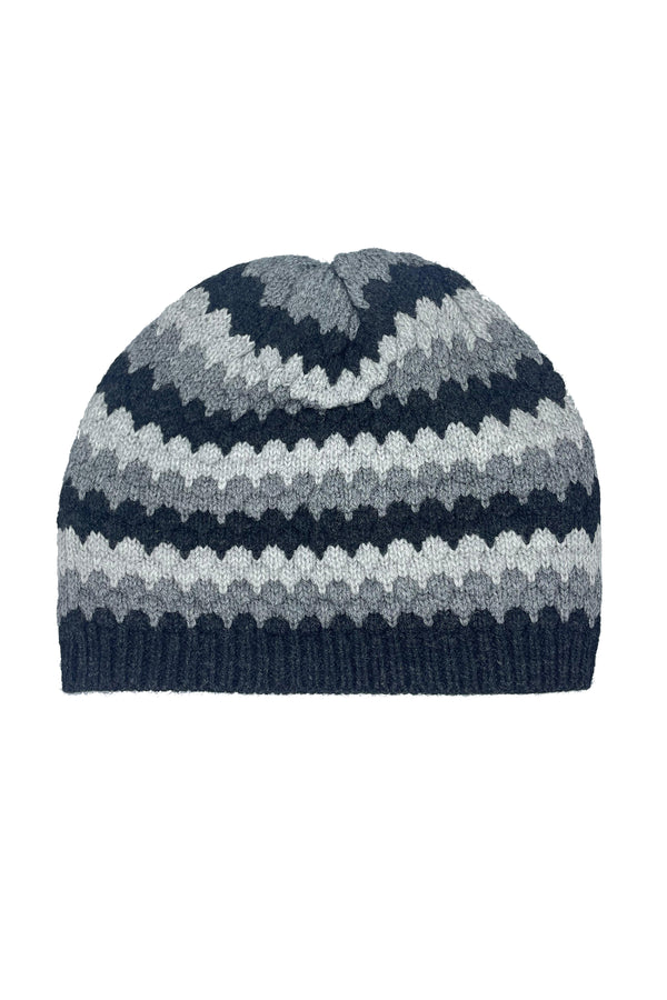 Moda Elementi Knitted Zigzag Beanie - Charcoal Multi-Tone