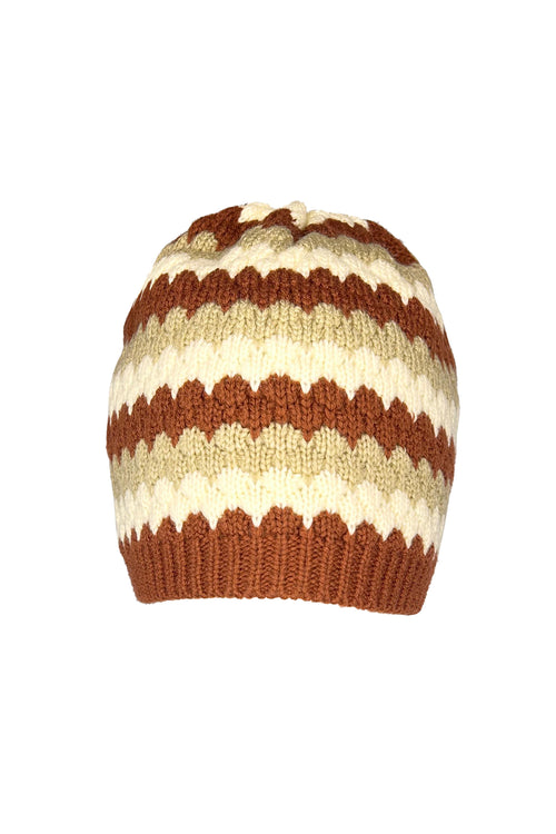 Moda Elementi Cap For Unisex -Knitted Zigzag Beanie - Rust Multi-Tone