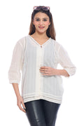 Moda Elementi Women’s White 3/4 Sleeve Long Top