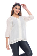 Moda Elementi Women’s White 3/4 Sleeve Long Top