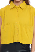 Moda Elementi Mustard Yellow Crop Shirt for Women