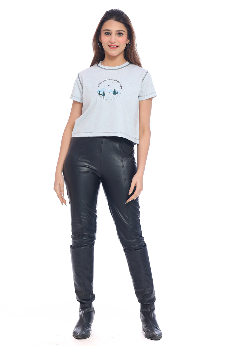 Women's Light Grey "Adventure Awaits" Crop T-Shirt