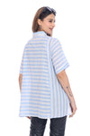 Women's Light Blue and White Striped High-Low Shirt Top