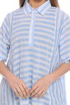 Women's Light Blue and White Striped High-Low Shirt Top