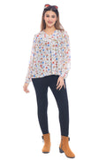 Women's White Multicolor Floral Printed Sheer Top