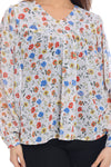 Women's White Multicolor Floral Printed Sheer Top