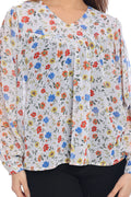 Women's White Multicolor Floral Printed Sheer Top