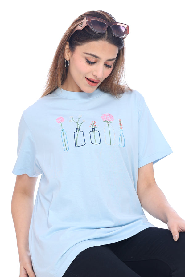Moda ElementiWomen's Sky Blue Comfort Fit T-Shirt